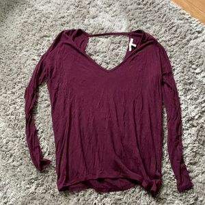 Maroon v neck top from Express w a v back cutout.